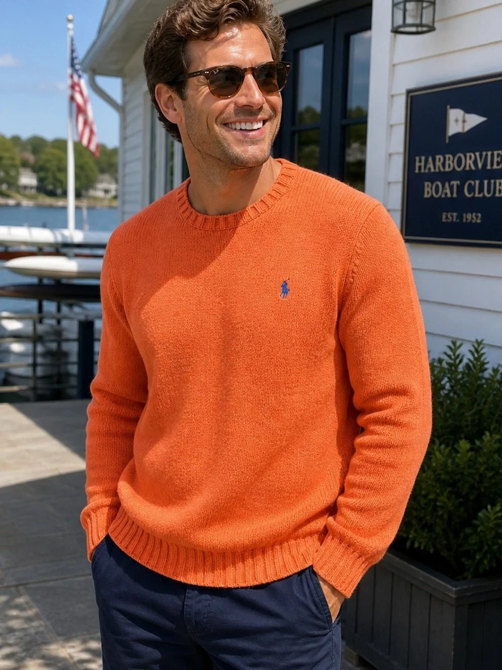 NWT Polo Ralph Lauren Orange Crewneck The Luxury Cotton Sweater Knit Casual M
